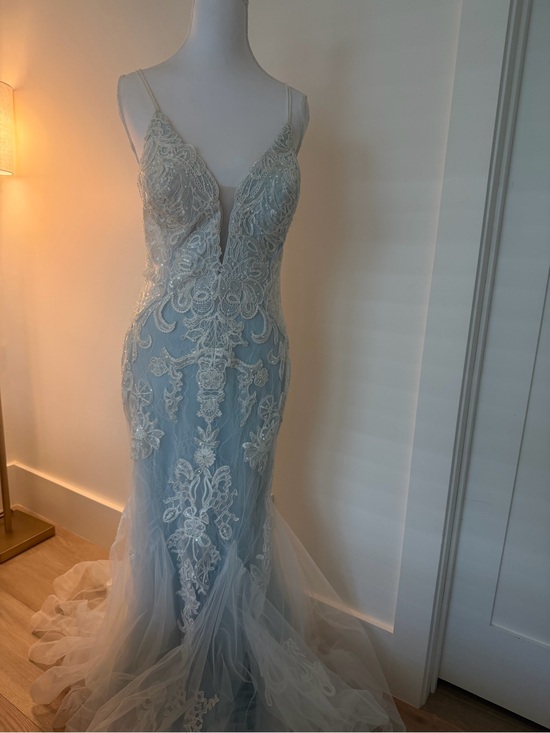 2 Cute Dresses & Skirts - 2 Cute Light Blue and White Lace Mermaid Prom Dress